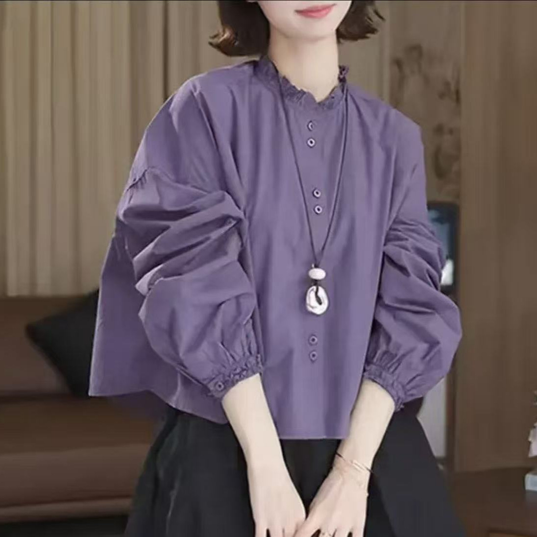 【一件代发】秋季新款女时尚高级感长袖衬衫宽松显瘦洋气百搭上衣