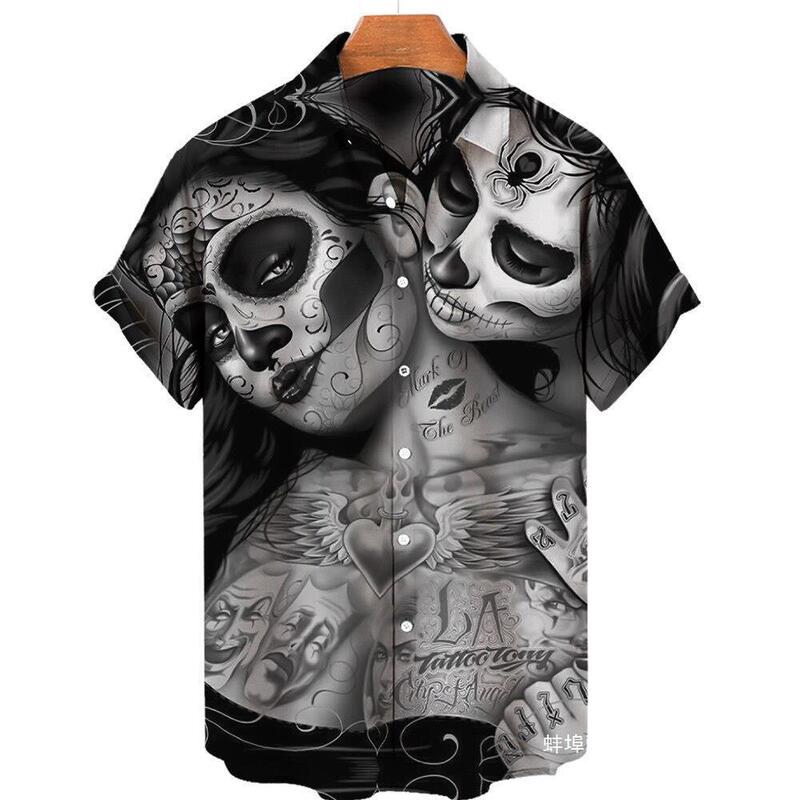 Independent Station Summer Casual Hot-Selling Men's Short-Sleeved Shirt Skull 3D Digital Print Hawaiian Shirt