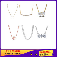 潘家新品上市白铜镀银黄金色蝴蝶结项链 满钻爆款项链