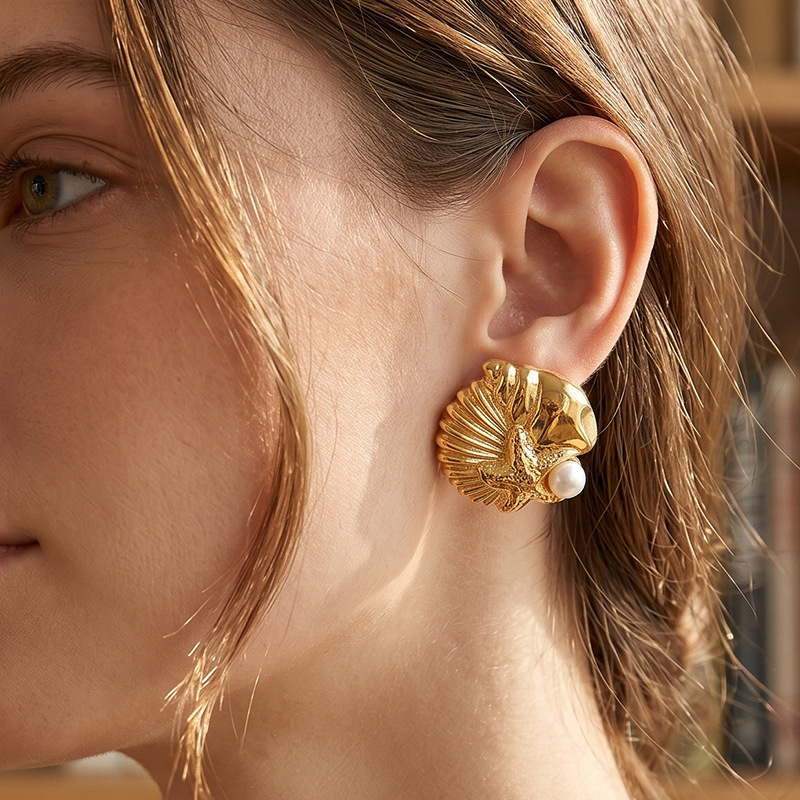 TENA Europa y los Estados Unidos transfronterizos de acero inoxidable marino pernos de conchas de lujo ligero de alto nivel con diamantes conchas de estrellas de mar pendientes para mujeres