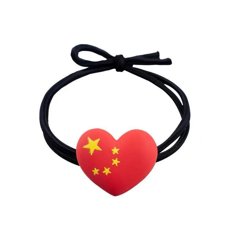 旧正月の国慶節の髪飾り子供の皮筋中国五星紅旗の髪輪の女の子の赤ちゃんの赤い髪ひもの髪飾り女|undefined
