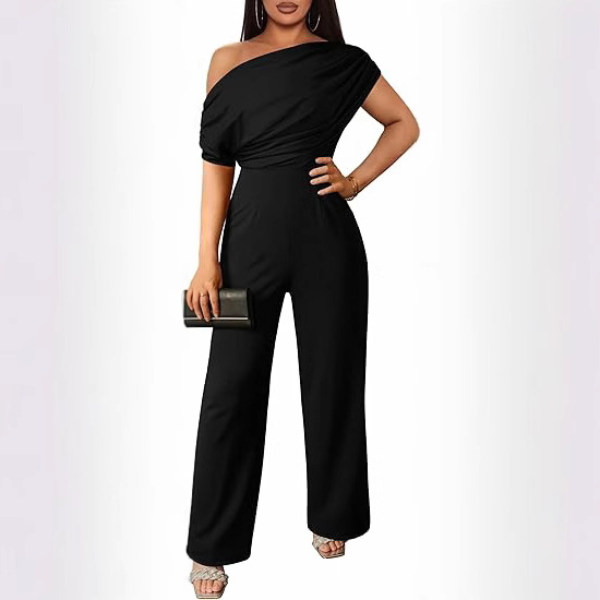 Cross-border Amazon Fashion Solid Color Elegant Women's Casual Sleeveless Shoulder Wide Leg Pants Pants