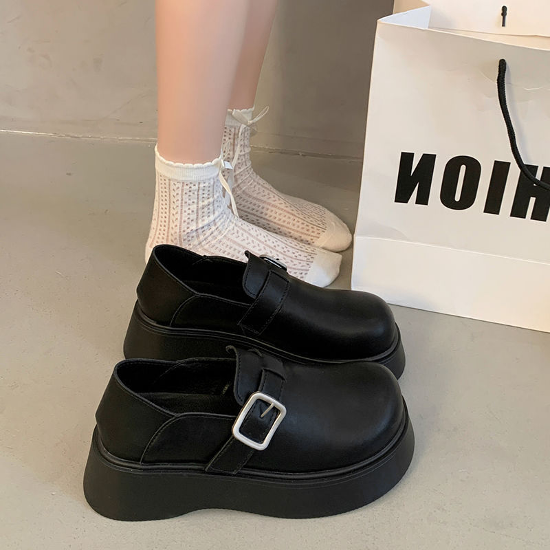 Mat retro negro estilo británico zapatos de cuero para mujeres 2026 nueva primavera y otoño con suela gruesa versátil zapatos Mary Jane simples