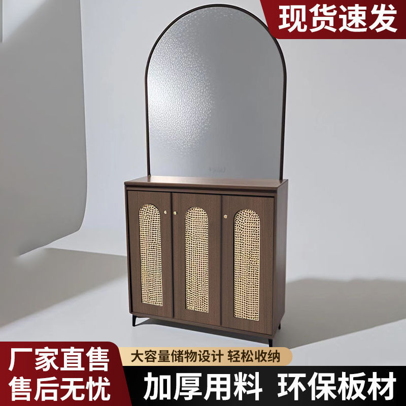 入户玄关柜鞋柜客厅藤编隔断复古屏风轻奢正对门口玻璃隔断柜|undefined