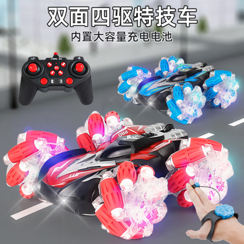 Cross-border hot selling children's double-sided stunt drift remote control car four-wheel drive off-road vehicle 2.4G car toys street stall wholesale