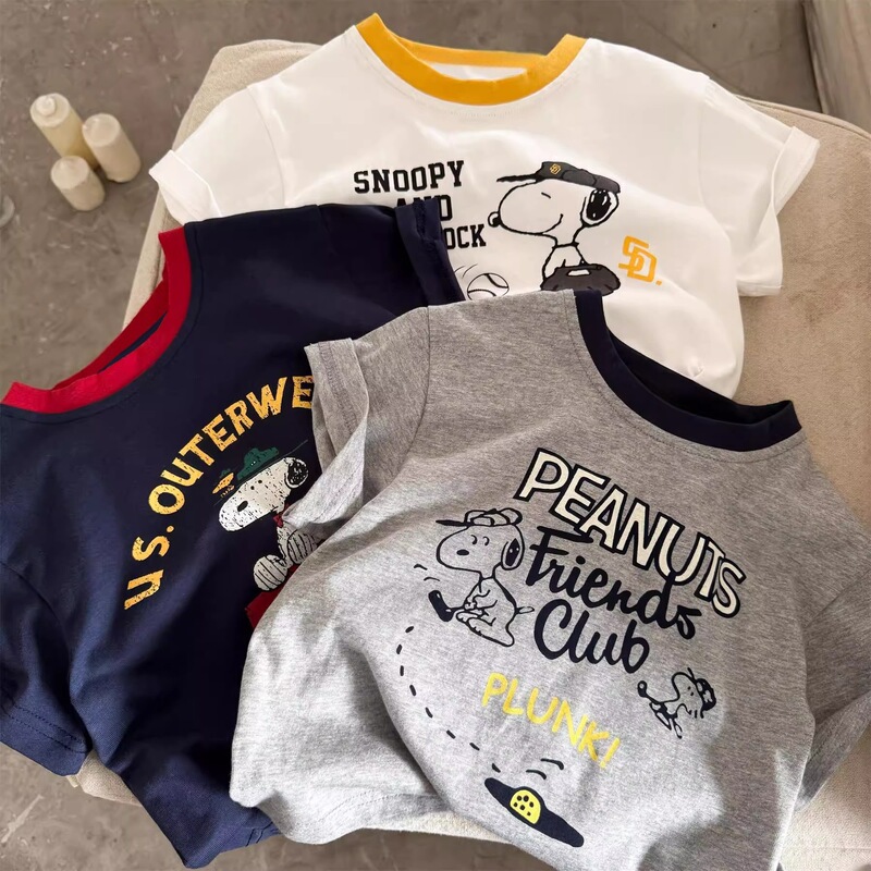 Pure Cotton Kidsren's Short-Sleeved 2025 Summer Boys and Girls Japanese Style Fashion Brand Cartoon Letter T-Shirt Baby Kidsren's Style Top