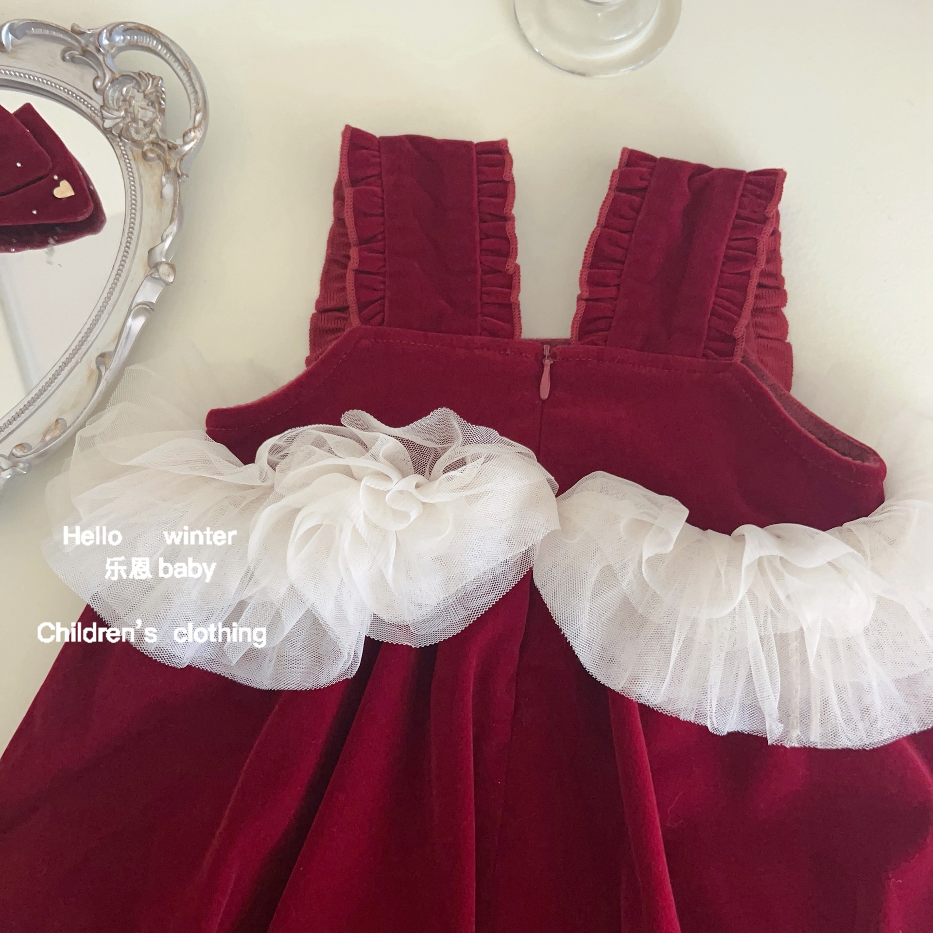 Leen ropa para niños niña chaleco de capullo rojo más falda de terciopelo falda de tirantes retro vestido de princesa festivo lindo