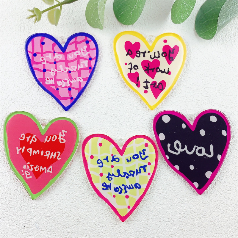 新品 亚克力双面彩色LOVE字母大爱心吊坠 DIY钥匙扣包包饰品挂件|undefined