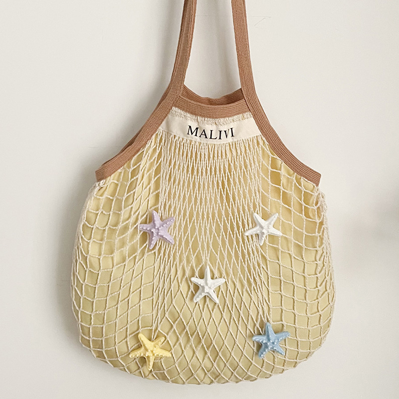 Spring Dopamine Color-Blocking Beach Bag Mesh Hollow Woven Bag Island Vacation Picnic Travel Shoulder Tote Bag Spring Dopamine Color-Blocking Beach Bag Mesh Hollow Woven Bag Island Vacation Picnic Travel Shoulder Tote Bag