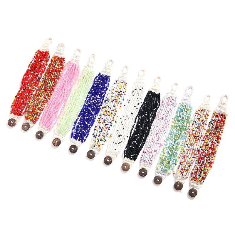 Factory direct cross-border European and American Bohemian color crochet cloth head rice beads bracelet hand woven bracelet Women's