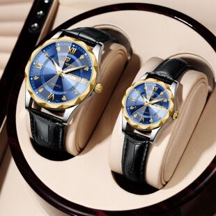 Naiui Genuine Couple Watch Waterproof Luminous Dual Calendar Watch Men's Diamond-Shaped Pointed Glass Quartz Watch 1923