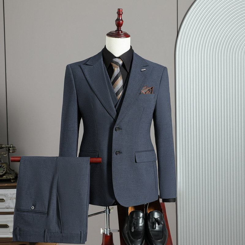 2026 Spring Men's Business Casual Two-Button Suit Three-Piece Set Plus Size Wedding Formal Suit Set