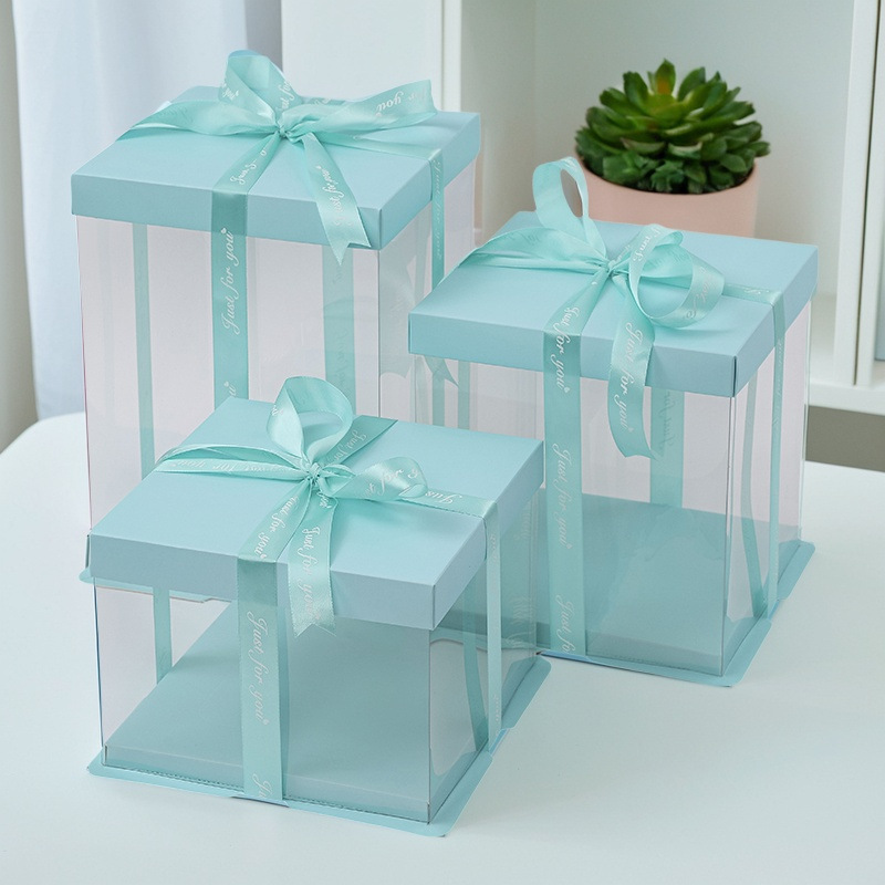 纸盖透明蛋糕盒子包装盒6六8八10+12寸单双层网红透明生日打包盒