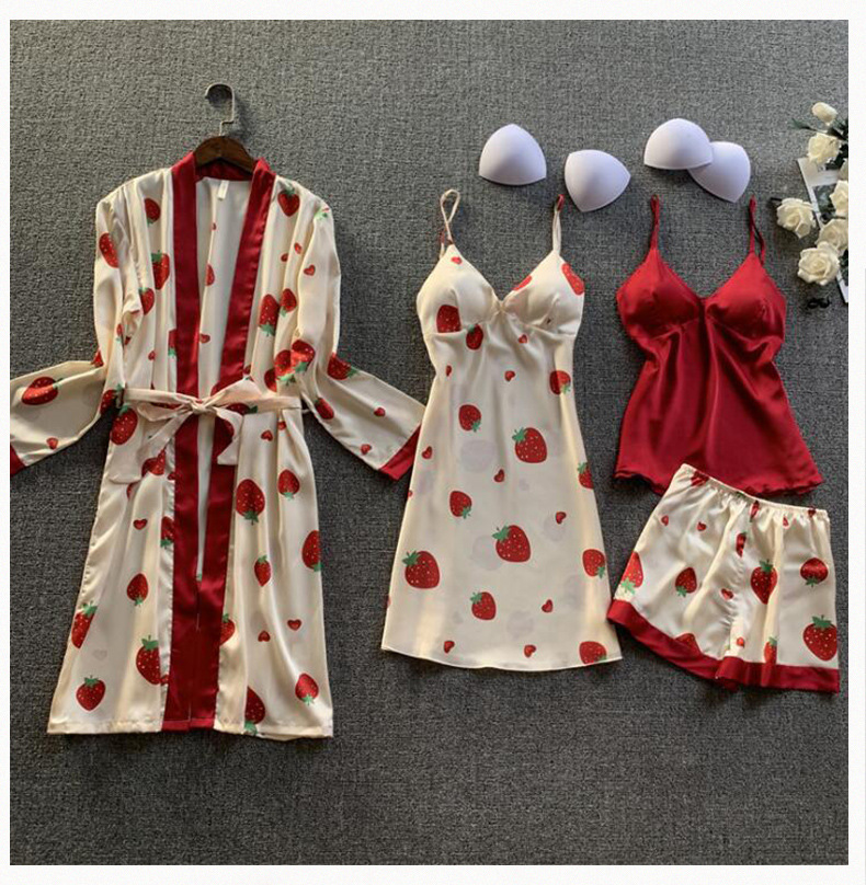 Nine Points Sleeve, Sleeveless Sleeve Length Women's Strawberry Pajamas