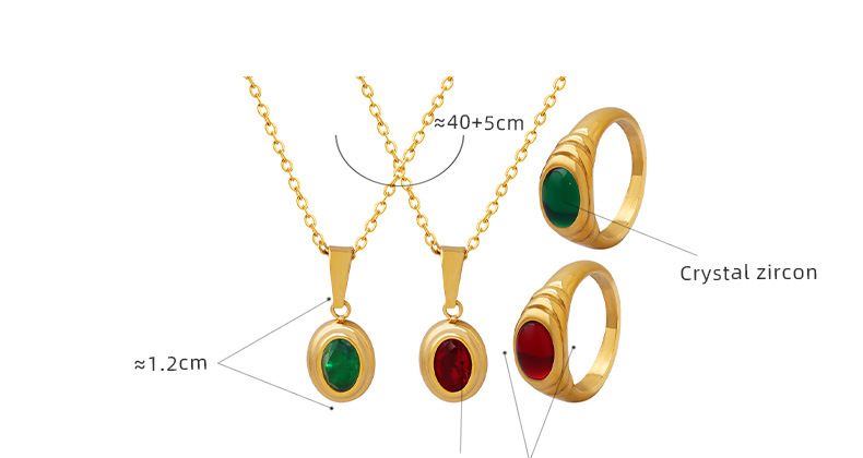 Retro Oval Titanium Steel Inlay Zircon Rings Necklace