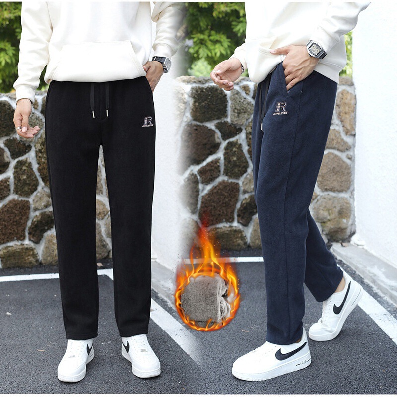 Winter Fleece-Lined Extra Thick Gemstone Check Men's Boxer Shorts 2025 Loose Plus Size Thickened Snow Fox Fleece Straight Casual Pants