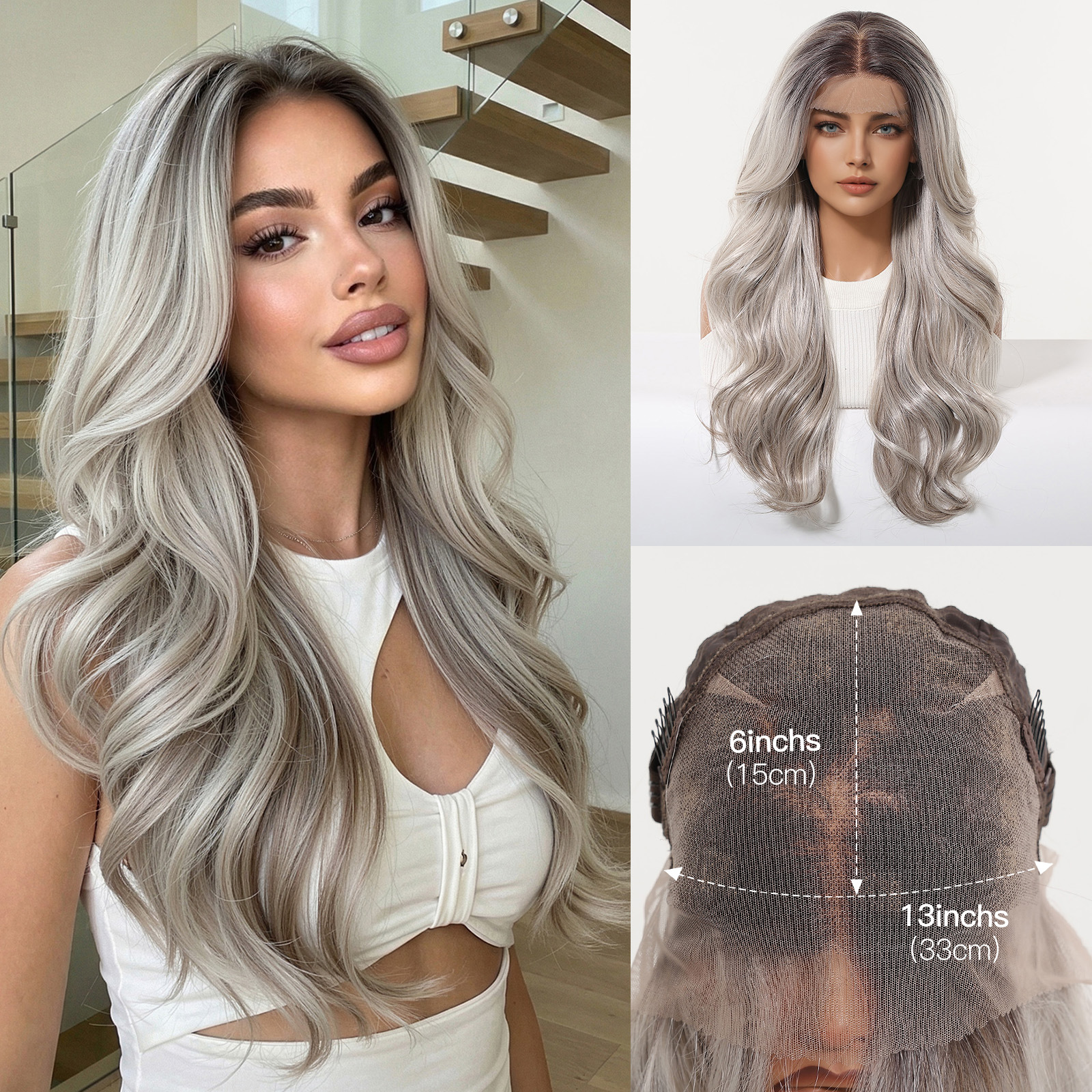 Peluca de encaje Futura de gran tamaño 13*6 para mujer, cabello largo y rizado en degradado marrón claro, peluca completa.