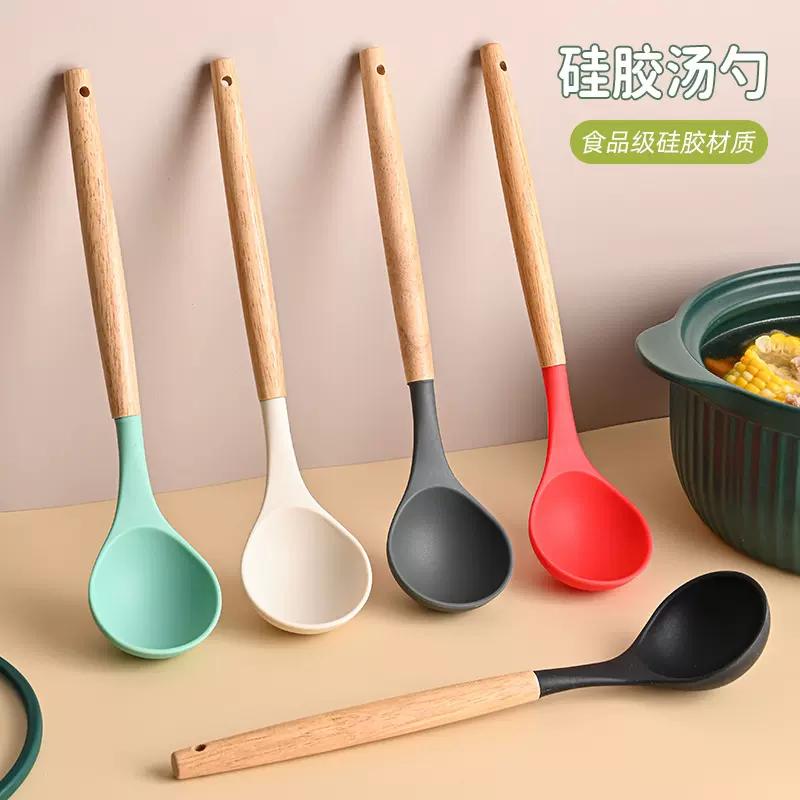木柄硅胶厨具烹饪不粘锅专用铲勺厨房工具烹饪炒菜铲子耐高温厨具