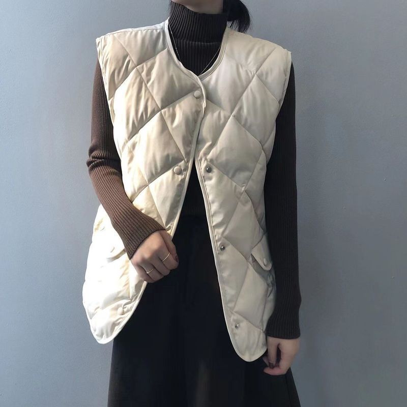 法式秋冬棉服马甲女坎肩背心菱格夹棉外套外穿小个子宽松马夹外套|undefined