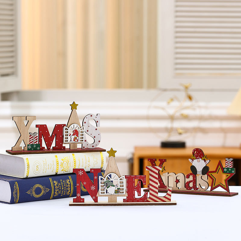 Transfronterizo nueva Navidad DIY creativo Inglés carta tarjeta de escritorio de madera pequeña decoración mesa regalo de Navidad