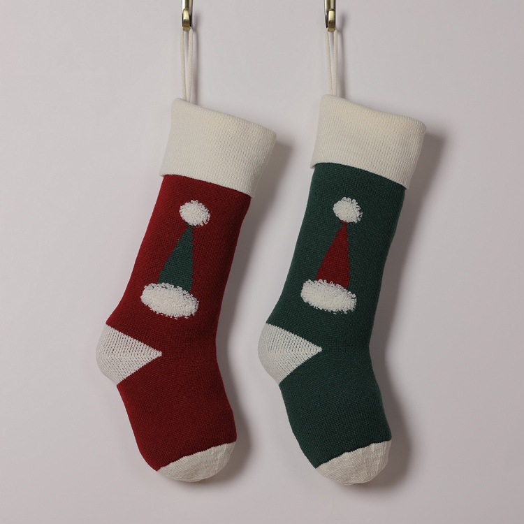22 Plüsch dekorative gestrickte Socken Anhänger 3D Wolle Weihnachten Hut Geschenktüte_voghion.com