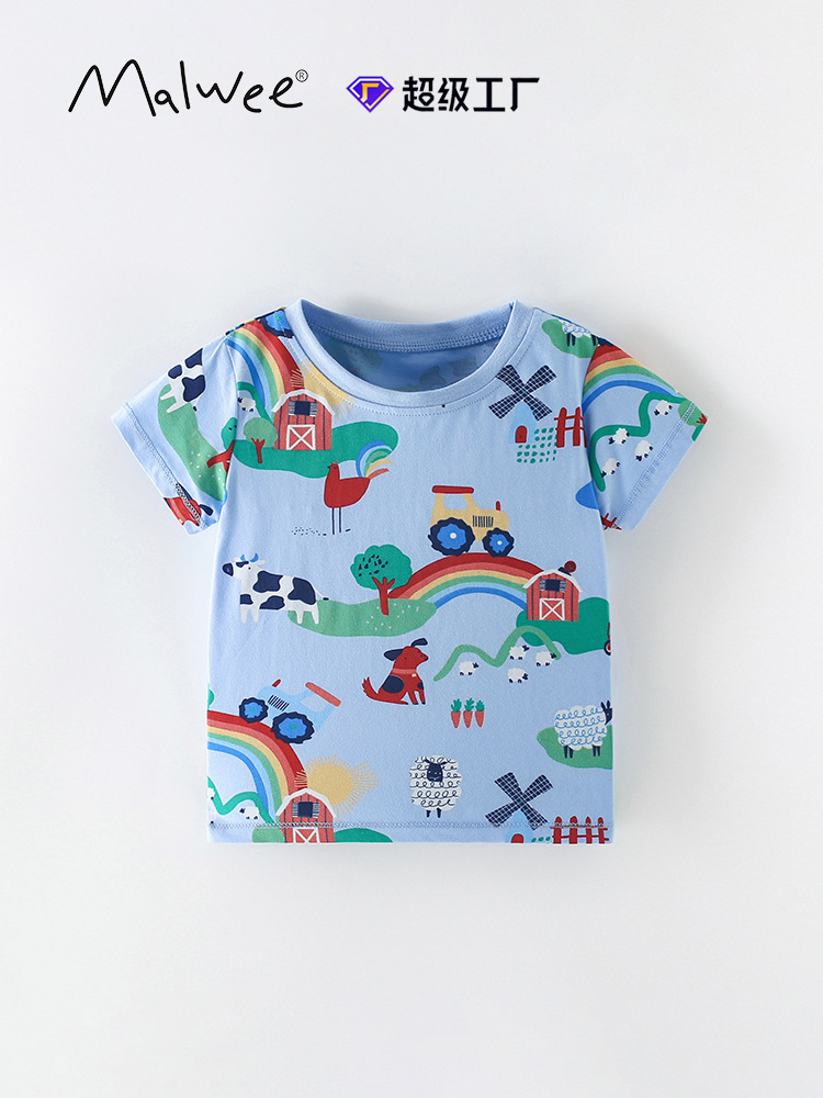 Transfronterizo malwee niño camiseta de verano nuevo estilo europeo y americano niño de cuello redondo de manga corta guapo vestido de niños