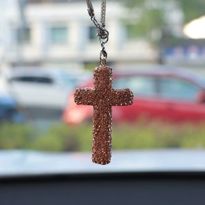 Car hanging, Celebrity Clay Rhinestone Cross Car - champagne-gold-skinny-cross