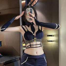阿豪性感性感情趣内衣纯欲兔女角色巡查官开裆套装制服诱惑睡衣服