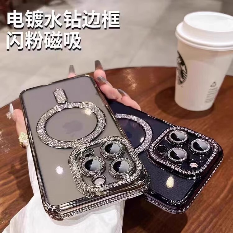 Rhinestone Magsafe Magnetic Apple 17Promax Mobile Phone Case 14 Suitable for Iphone12Pro Transparent Protective Cover