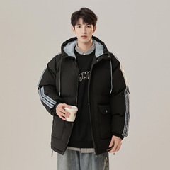 简恒连帽加厚宽松棉服男外套拼接条纹撞色棉袄情侣宽松面包服棉衣