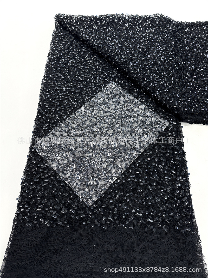 Tejido de sequinilla tejido de bordado pesado tejido de cordón de encaje de verano vestido de noche alta tela de moda image 14
