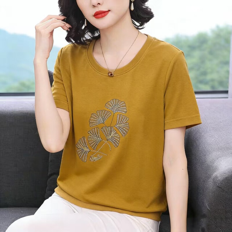 Pure Cotton Short-Sleeved T-Shirt for Women 2026 Summer New Style Loose Casual Casual Tops for Middle-Aged and Elderly Mothers Large Size t