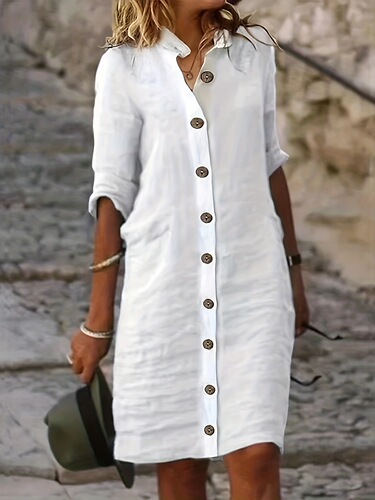 Shirt V-neck short-sleeve button-down dress, commuting elegant temperament, elegant style, versatile A-line skirt