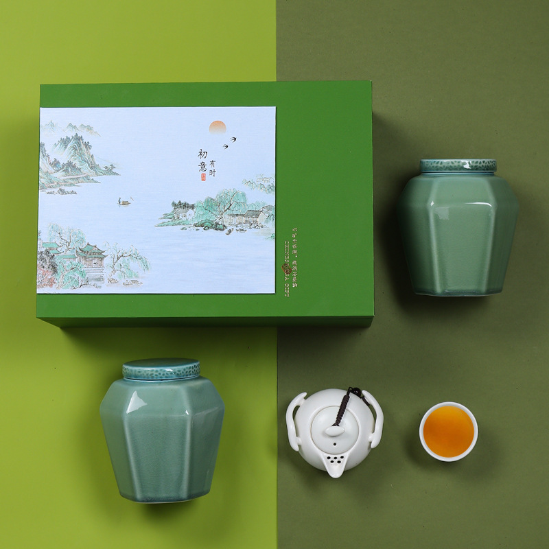 茶叶礼盒装陶瓷包装盒绿茶龙井雨花茶碧螺春通用包装礼盒空盒批发