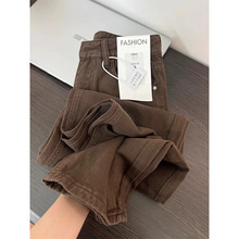 大码美式复古直筒牛仔裤女秋季新款胖mm宽松高腰显瘦百搭阔腿裤子