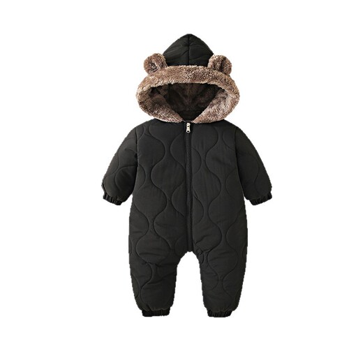 Children's Down Jacket for Newborns and Infants with Ear Design, Fleece Lined, Thicker Bodysuit, Climbing Suit