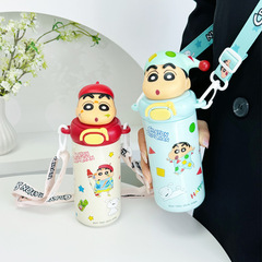 クレヨンしんちゃん趣味保温カップ食品級ステンレス子供コップかわいい携帯コップ男女ストローコップ