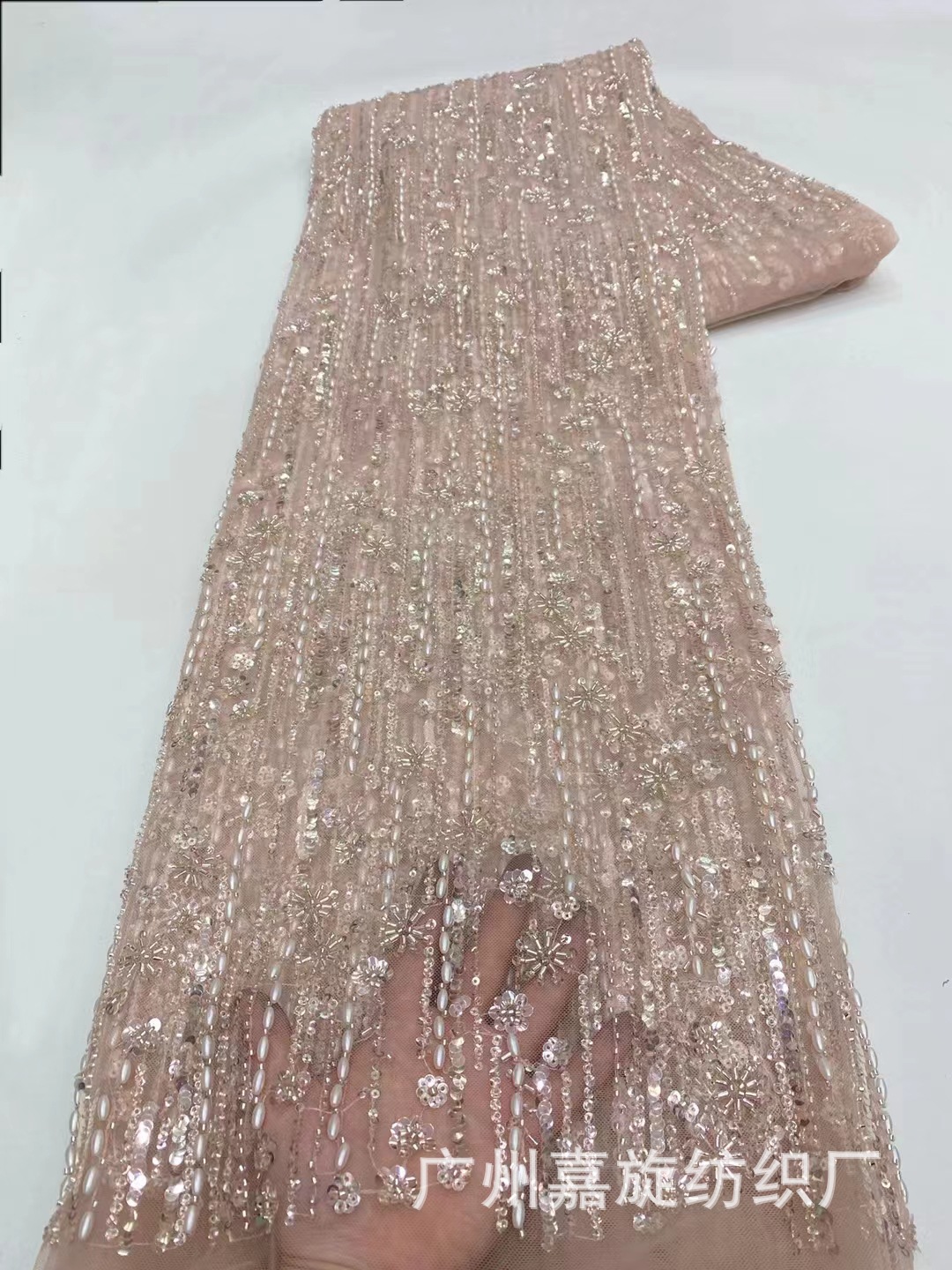 Nuevo arroz rayas cuentas tubo vestido de novia tela moda etapa desgaste vestido malla encaje JX4084