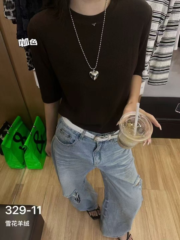 秋季新品羊绒棉小圆领中袖打底衫女修身半袖上衣基础百搭T恤|undefined