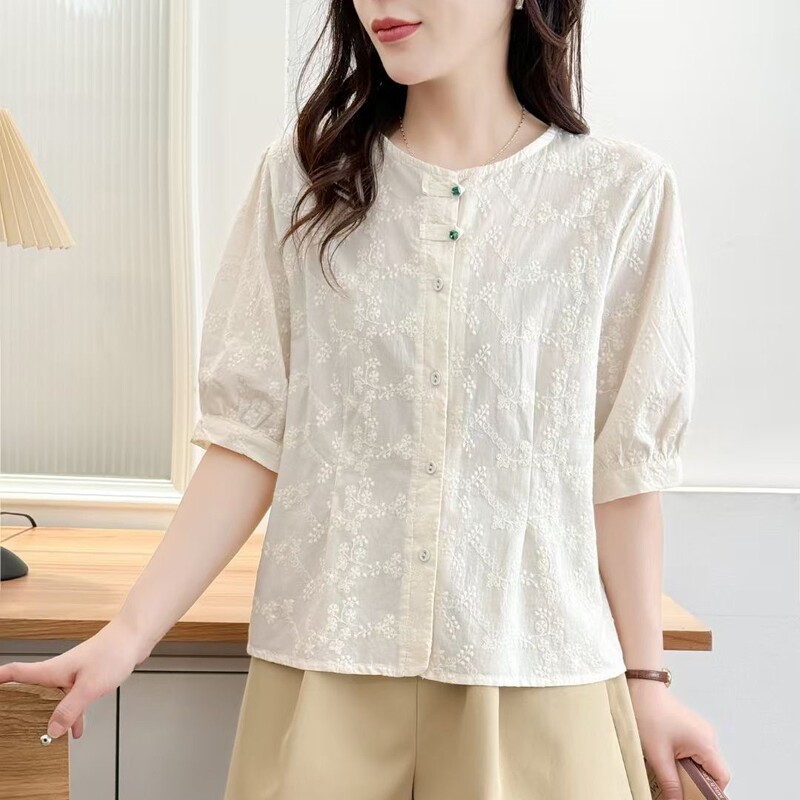 100% Cotton French Embroidered Short-Sleeved Shirt for Women, New Summer Design, Fashionable and Age-Reducing Top for Women 100% Cotton French Embroidered Short-Sleeved Shirt for Women, New Summer Design, Fashionable and Age-Reducing Top for Women