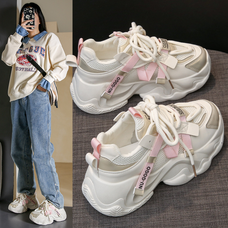 Korean Style Dad Shoes for Women, New 2026 Spring Student Sports Running Shoes, Versatile Thick-Soled Height-Increasing Casual Shoes