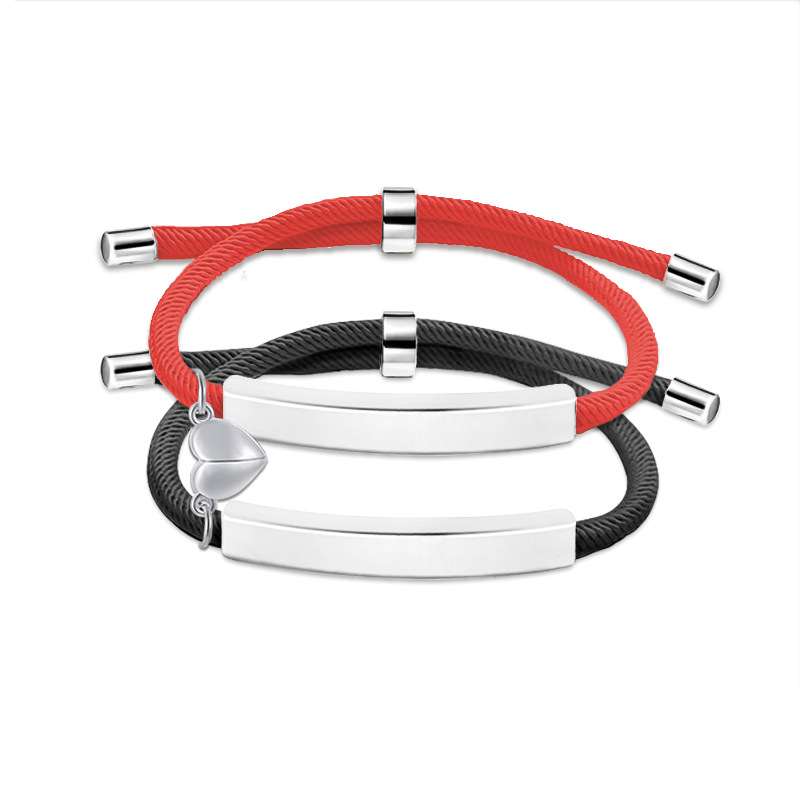 22g Weight Bracelets Classification rope Chain Material Woven Chain Chain Type 1 Pair Quantity Daily Occasion 201 Stainless Steel, rope Material Geometric, Customization Laser Engraving, Heart Shape Pattern Unisex Gender Plating Design Simple Style Style Simple Style Geometric Customization Laser Engraving Heart Shape 201 Stainless Steel Rope Woven Chain String Bracelets Wholesale 2