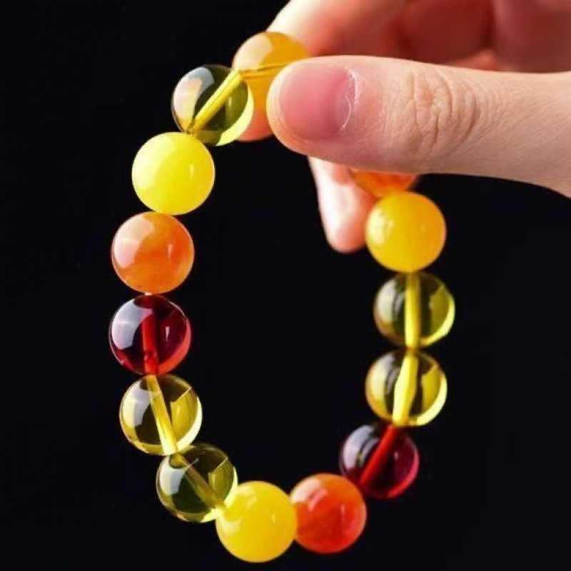 Second-Generation Beeswax Bracelets, Blue Amber, Blood Amber, Golden Amber, Chicken Oil Yellow Old Wax, Chinese-Style Colorful Bracelets, Live Exhibition Wholesale