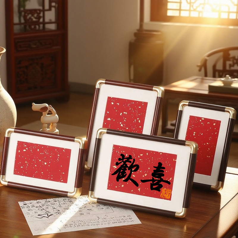 Pvc Imitation Copper Corner Rounded Photo Frame Display Stand 68inch A4 Blank Handwritten Gold-Sprinkled Paper Calligraphy Framed Picture Wholesale