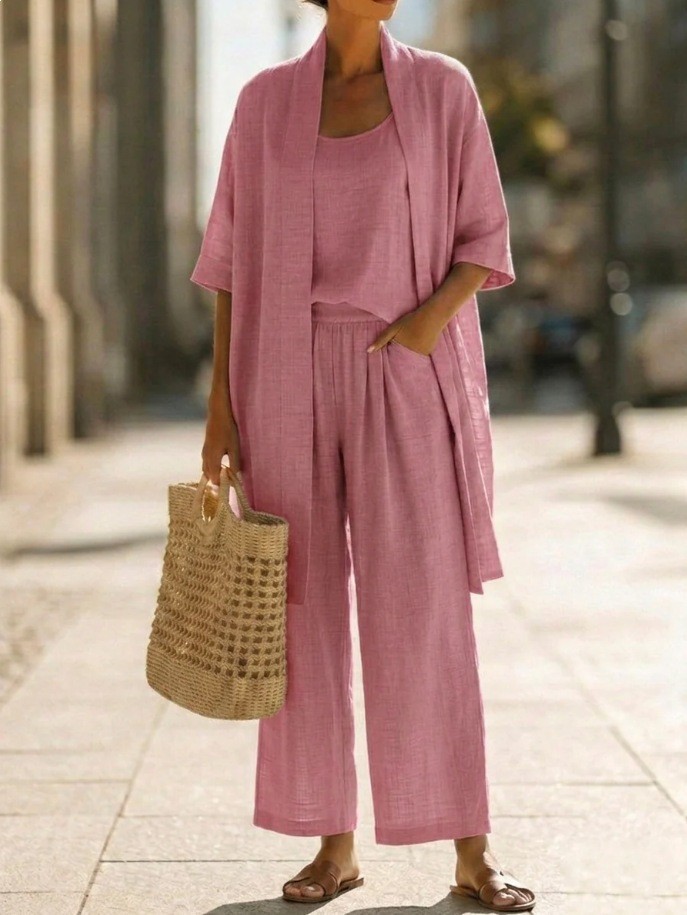 Women's Clothing Women's Solid Color Casual Suit Three Piece Set Loose Straight Style Summer For Formal & Casual For Women_ecoleips.com