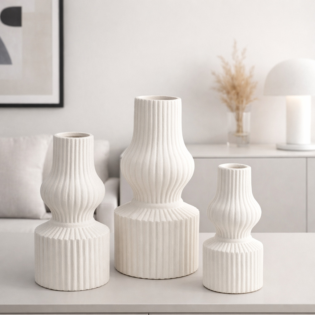 简约现代磨砂酒店玄关轻奢简欧黑白陶瓷花瓶三件套家居摆件松烟