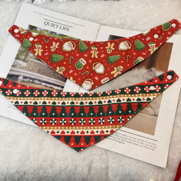 Двусторонняя салфетка для домашних животных на Рождество и Новый год Маленькая, средняя и большая собака, кошка, нагрудник, шарф для коровы, треугольное полотенце