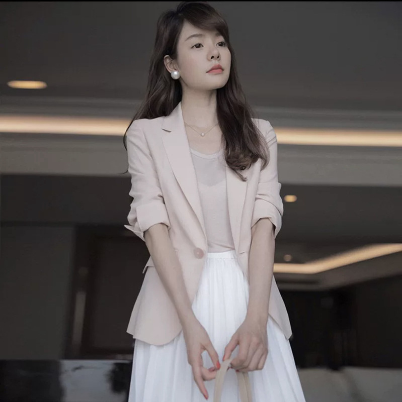 Summer New One Button Suit Seven-point Sleeve Heavy Silk All-match Small Suit Jacket Women's Thin Elegant Western Style
