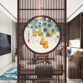 中式屏风隔断墙现代简约实木装饰客厅办公室山水花鸟纱画玄关