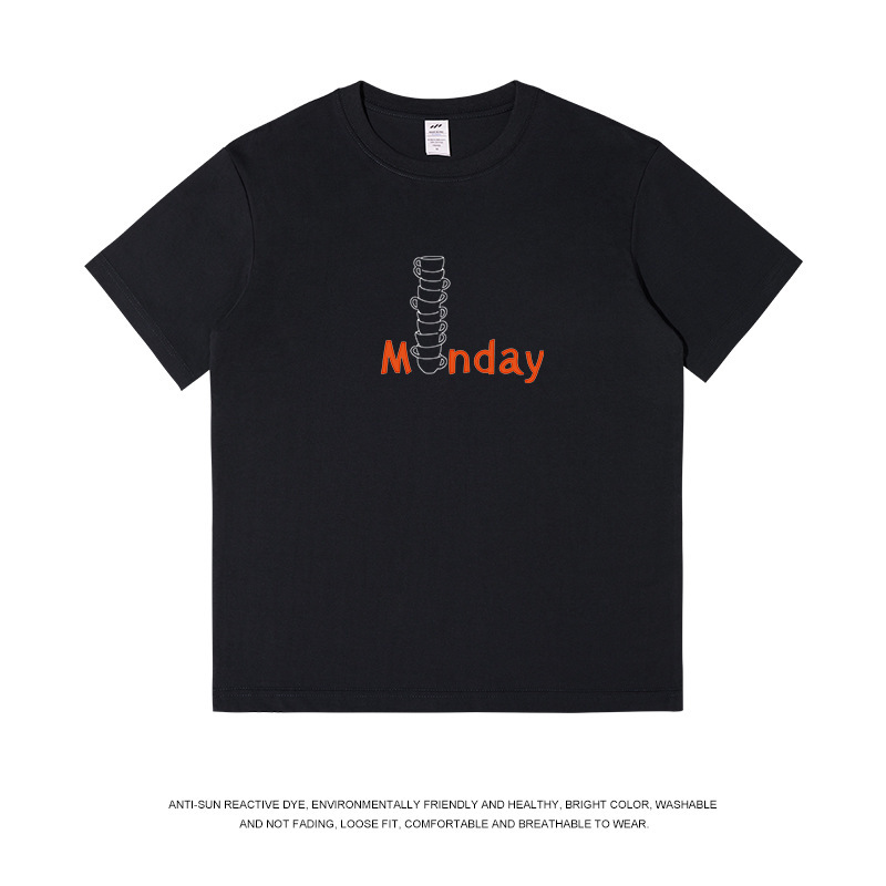 メンズ和風レトロ夏新作トップス レディースラウンドネック文字プリント半袖Tシャツ メンズ純綿トレンドブランドTシャツ|undefined